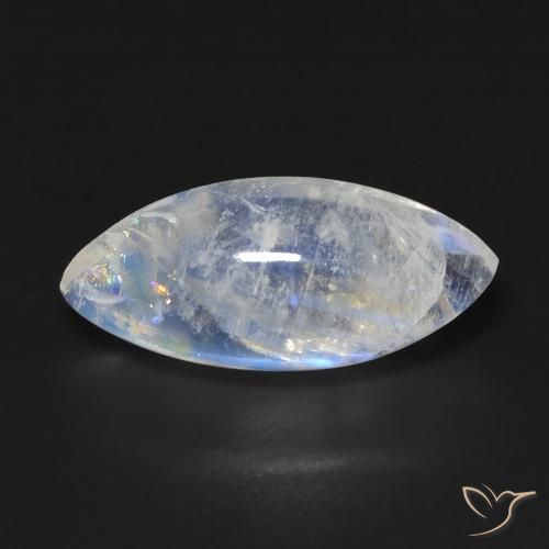 7.19ct Natural Branco azulado Pedra da Lua Arco-Íris, Marquesa, Transparente