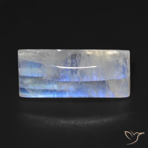 14.85ct Natural Branco azulado Pedra da Lua Arco-Íris, baguete, Transparente