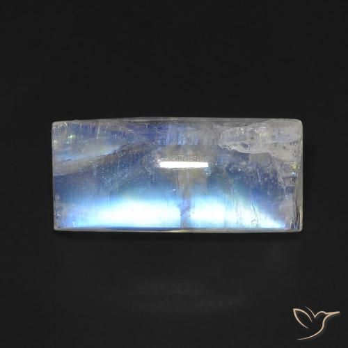 5.90ct Natural Branco azulado Pedra da Lua Arco-Íris, baguete, Transparente