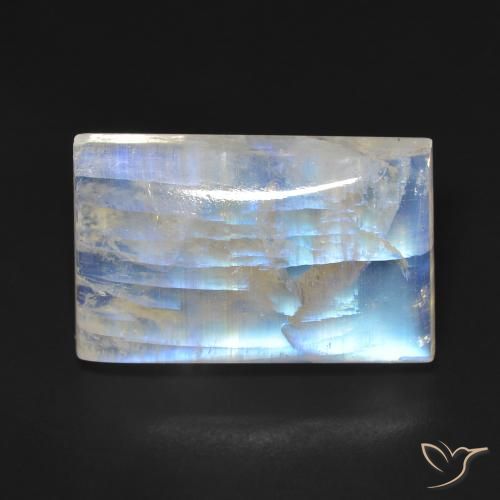 17.69ct Natural Branco azulado Pedra da Lua Arco-Íris, baguete, Transparente