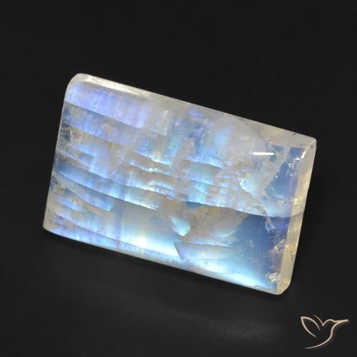 Pedra da Lua Arco-Íris Branco azulado Natural 17.69ct, baguete, Transparente