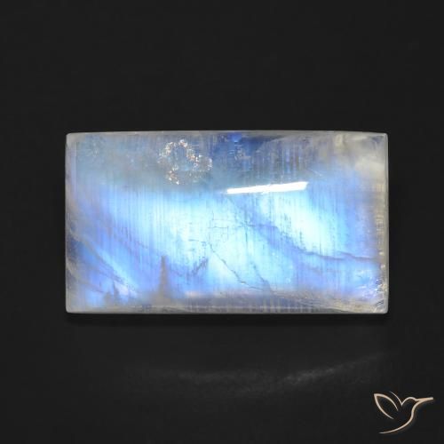 11.68ct Natural Branco azulado Pedra da Lua Arco-Íris, baguete, Transparente