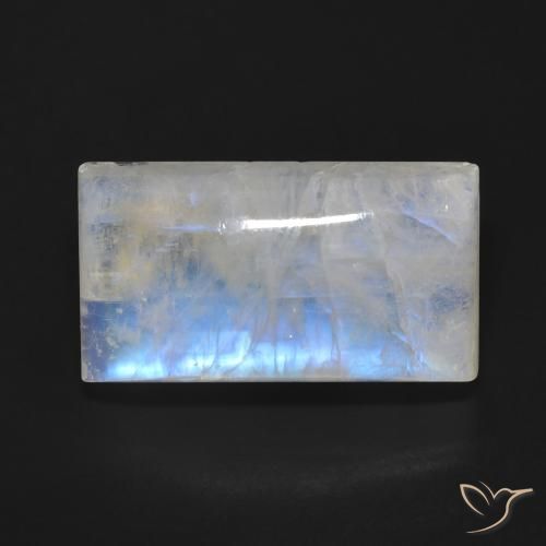 15.37ct Natural Branco azulado Pedra da Lua Arco-Íris, baguete, Transparente