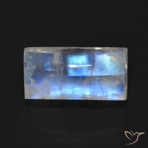 7.06ct Natural Branco azulado Pedra da Lua Arco-Íris, baguete, Transparente