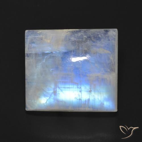 13.64ct Natural Branco azulado Pedra da Lua Arco-Íris, baguete, Transparente