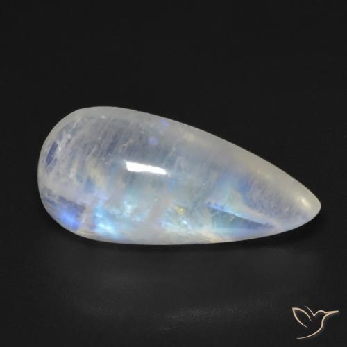 Pedra da Lua Arco-Íris Branco azulado Natural 8.48ct, Formato de pêra, Transparente
