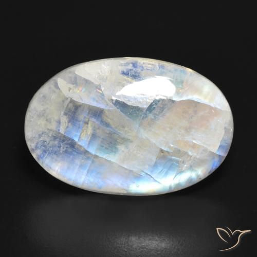 19.59ct Natural Branco azulado Pedra da Lua Arco-Íris, oval, Translúcido