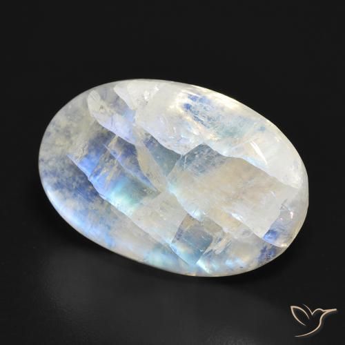 Pedra da Lua Arco-Íris Branco azulado Natural 19.59ct, oval, Translúcido