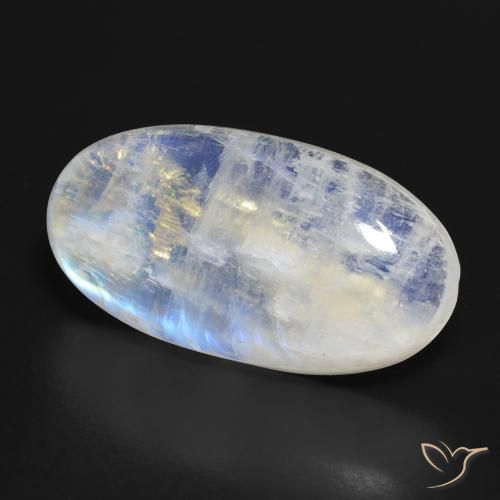 Pedra da Lua Arco-Íris Branco azulado Natural 34.30ct, oval, Transparente