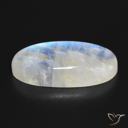 Pedra da Lua Arco-Íris Branco azulado Natural 34.30ct, oval, Transparente