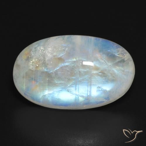11.54ct Natural Branco azulado Pedra da Lua Arco-Íris, oval, Translúcido