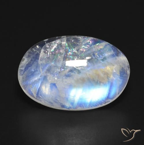 Pedra da lua arco-íris branco natural 9,48ct, corte oval, transparente
