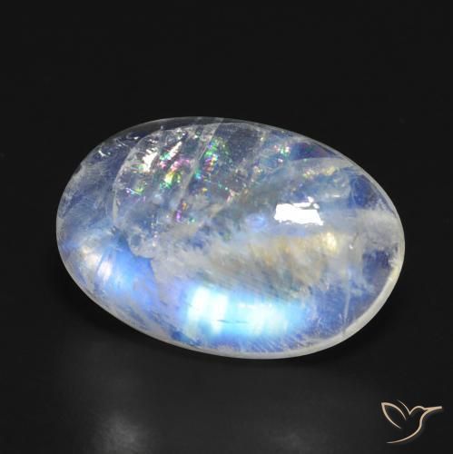 Pedra da lua arco-íris branco natural 9,48ct, corte oval, transparente