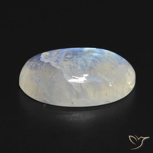 Pedra da lua arco-íris branco natural 9,48ct, corte oval, transparente