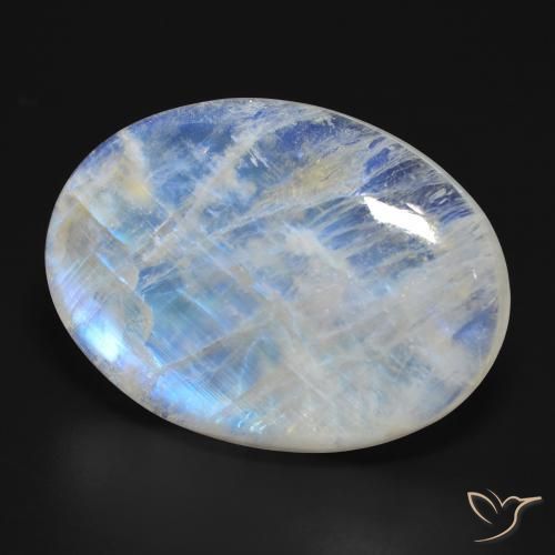 Pedra da Lua Arco-Íris Branco azulado Natural 45.90ct, oval, Translúcido