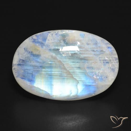 21.64ct Natural Branco azulado Pedra da Lua Arco-Íris, oval, Translúcido