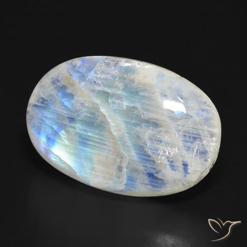 Pedra da Lua Arco-Íris Branco azulado Natural 21.64ct, oval, Translúcido