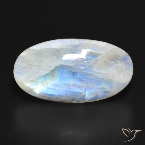 25.60ct Natural Branco azulado Pedra da Lua Arco-Íris, oval, Translúcido