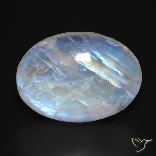 31.82ct Natural Branco azulado Pedra da Lua Arco-Íris, oval, Translúcido
