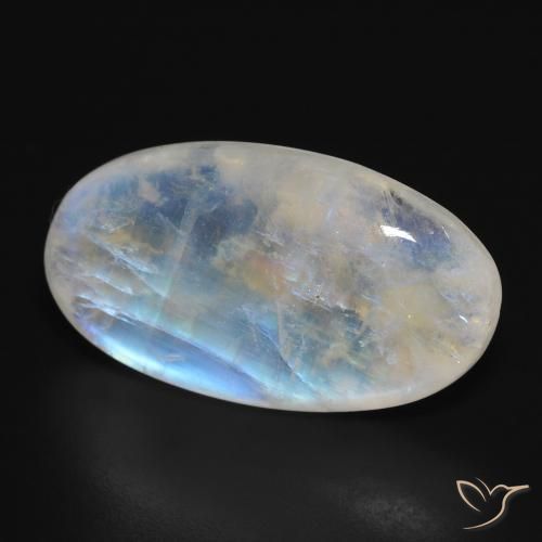 Pedra da Lua Arco-Íris Branco azulado Natural 26.45ct, oval, Translúcido