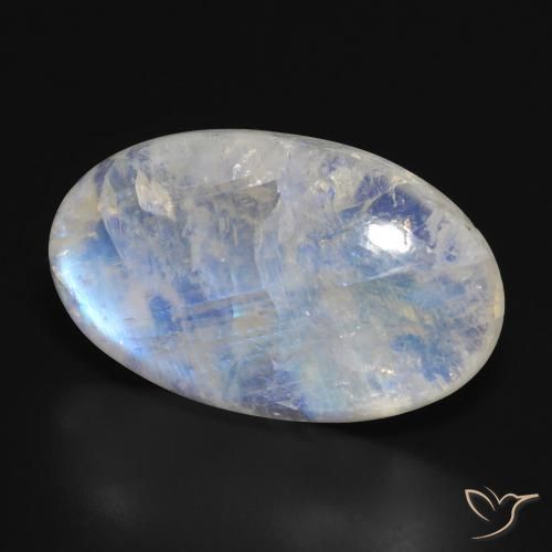 Pedra da Lua Arco-Íris Branco azulado Natural 23.70ct, oval, Translúcido