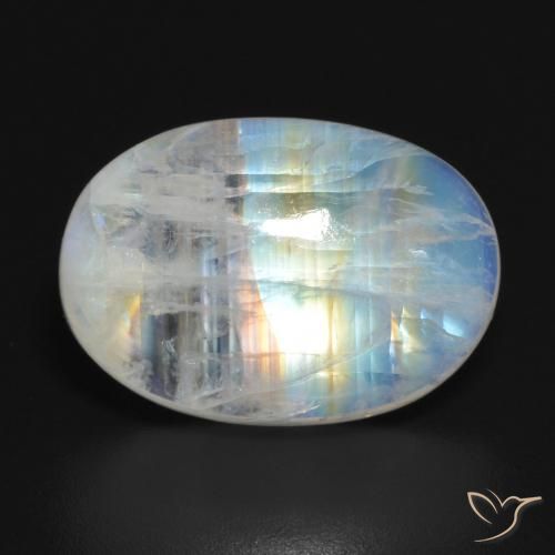 Pedra da lua arco-íris branco natural 11,77ct, corte oval, translúcido