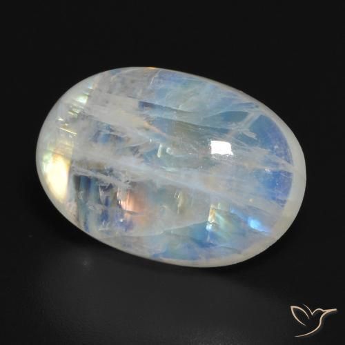 Pedra da lua arco-íris branco natural 11,77ct, corte oval, translúcido