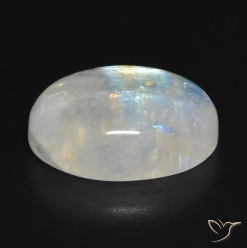 Pedra da lua arco-íris branco natural 11,77ct, corte oval, translúcido