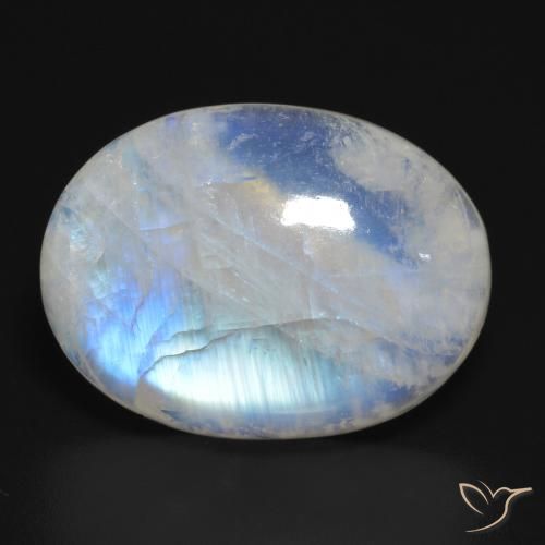 Pedra da lua arco-íris branco natural 19,49ct, corte oval, translúcido
