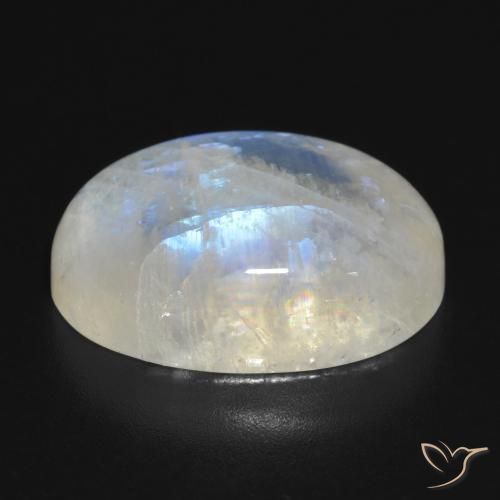 Pedra da lua arco-íris branco natural 19,49ct, corte oval, translúcido