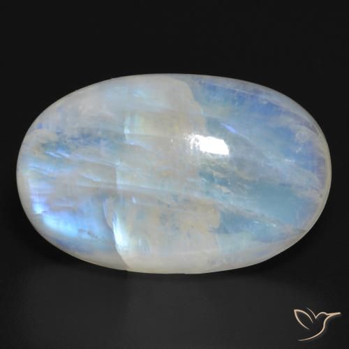 20.64ct Natural Branco azulado Pedra da Lua Arco-Íris, oval, Translúcido