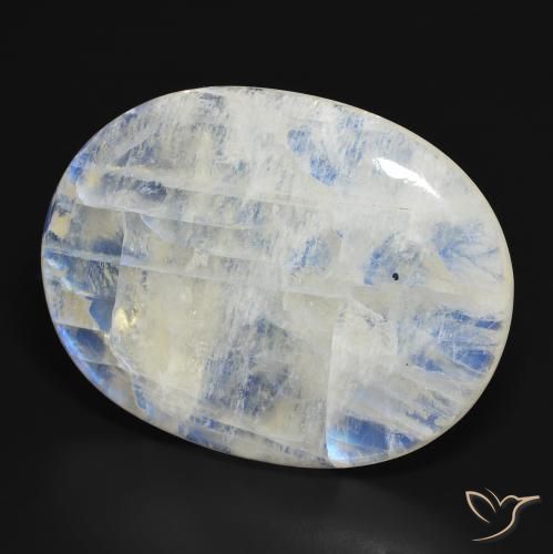 Pedra da Lua Arco-íris Branco azulado Natural 112.39ct, Corte Oval, Translúcido