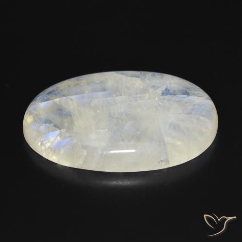 Pedra da Lua Arco-íris Branco azulado Natural 112.39ct, Corte Oval, Translúcido