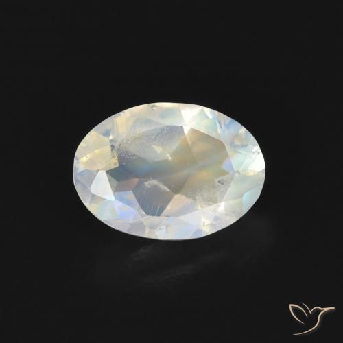 0.72ct Natural Branco azulado Pedra da Lua Arco-Íris, oval, Transparente