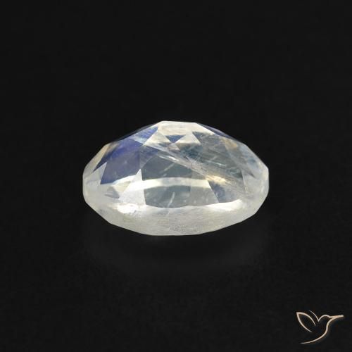 Pedra da lua arco-íris branco natural 0,54ct, corte oval, transparente