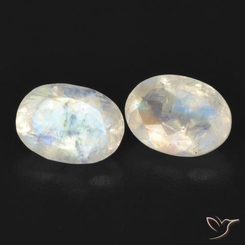 Pedras preciosas de Pedra da Lua Arco-Íris Branco azulado natural de 1.67 ct, oval, Transparente