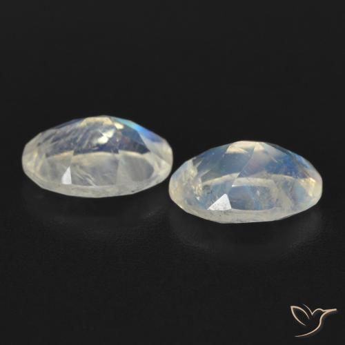Pedras preciosas de Pedra da Lua Arco-Íris Branco azulado natural de 1.56 ct, oval, Transparente