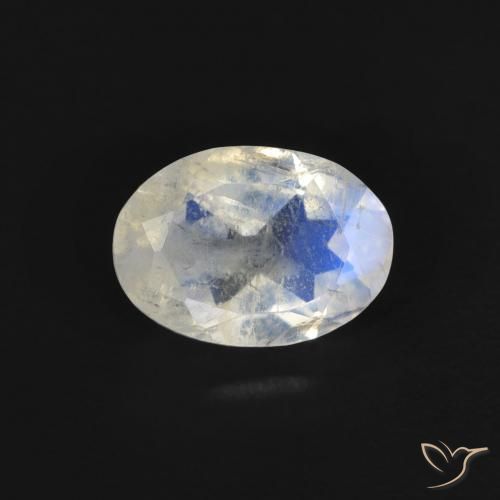 0.77ct Natural Branco azulado Pedra da Lua Arco-Íris, oval, Transparente