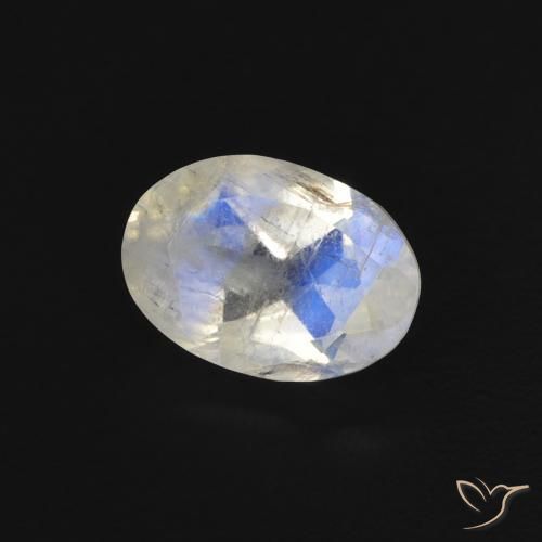 Pedra da Lua Arco-Íris Branco azulado Natural 0.77ct, oval, Transparente