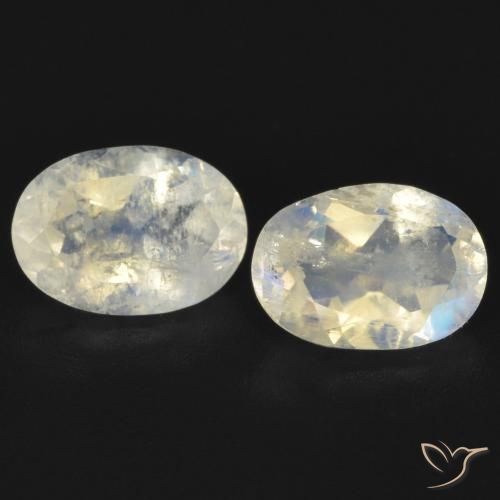 Pedras preciosas de Pedra da Lua Arco-Íris Branco azulado natural de 1.47 ct, oval, Transparente