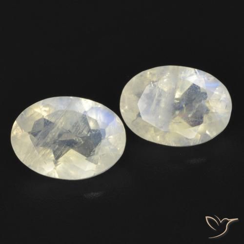 Pedras preciosas de Pedra da Lua Arco-Íris Branco azulado natural de 1.48 ct, oval, Transparente