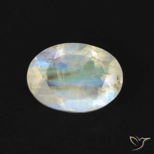 0.85ct Natural Branco azulado Pedra da Lua Arco-Íris, oval, Transparente