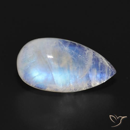 Pedra da Lua Arco-Íris Branco azulado Natural 9.43ct, Formato de pêra, Translúcido