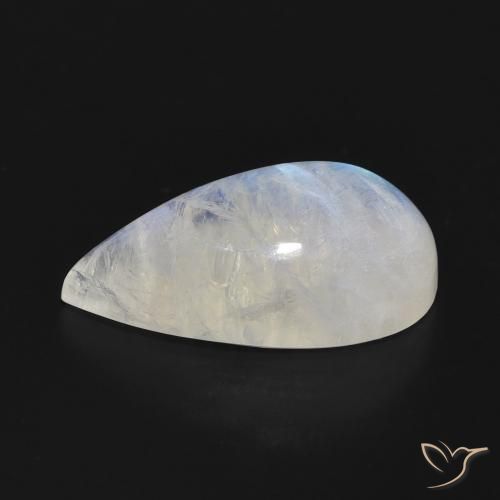 Pedra da Lua Arco-Íris Branco azulado Natural 9.43ct, Formato de pêra, Translúcido