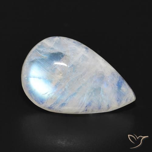 Pedra da Lua Arco-Íris Branco azulado Natural 7.16ct, Formato de pêra, Translúcido