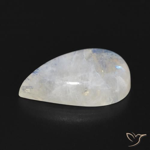 Pedra da Lua Arco-Íris Branco azulado Natural 7.16ct, Formato de pêra, Translúcido