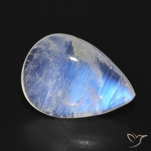 7.54ct Natural Branco azulado Pedra da Lua Arco-Íris, Formato de pêra, Translúcido