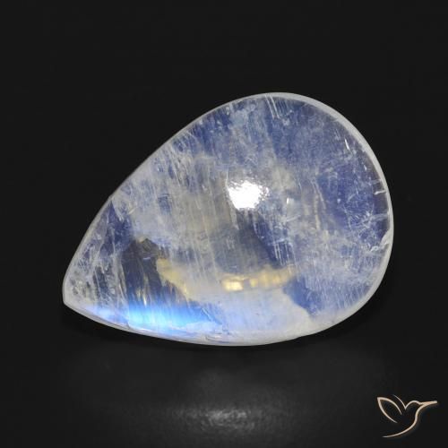 Pedra da Lua Arco-Íris Branco azulado Natural 7.54ct, Formato de pêra, Translúcido