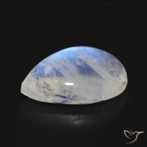 Pedra da Lua Arco-Íris Branco azulado Natural 7.54ct, Formato de pêra, Translúcido