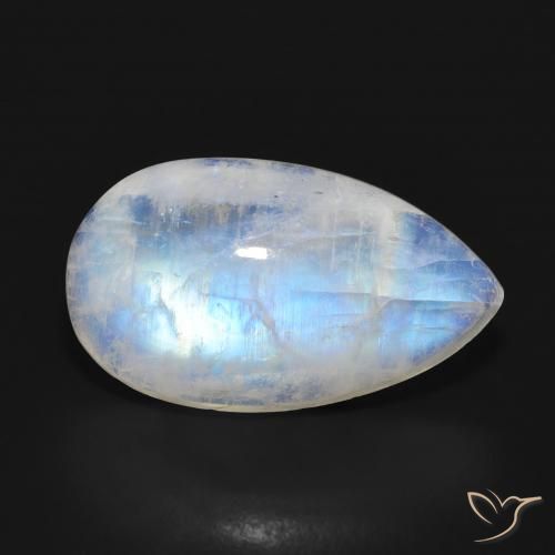 Pedra da Lua Arco-Íris Branco azulado Natural 11.38ct, Formato de pêra, Translúcido